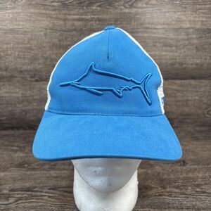 Costa Hat Cap Snap Back Blue White Mesh Trucker Fishing Embroidered Marlin Mens